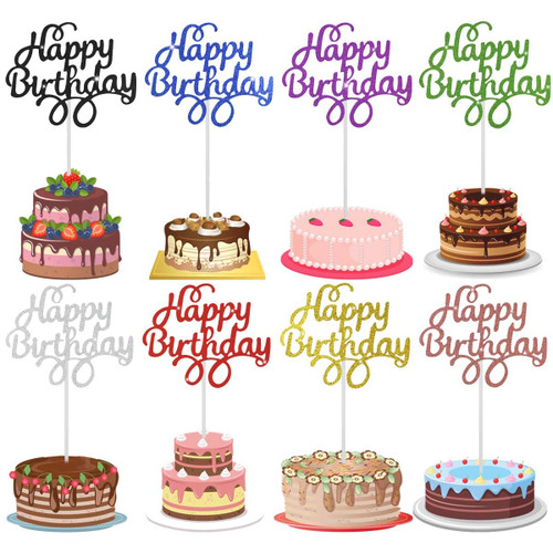 40 Pieces Happy Birthday Cake Toppers Birthday Cake Topper Picks Happy Birthday Toppers for Cake Dessert Glitter Cake Topper Decorations for Birthday Party Cake Supplies (8 Colors)
