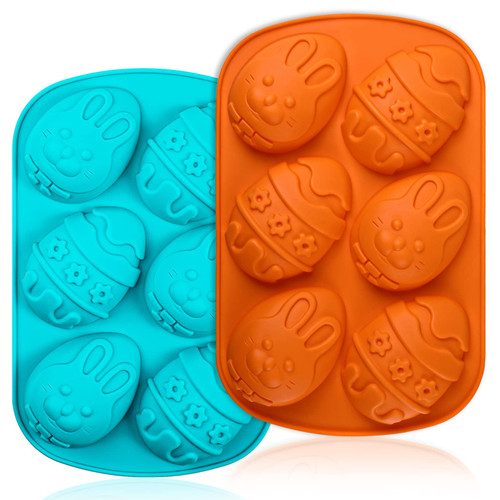 Webake Easter Egg Molds 2 Pack Jumbo Easter Chocolate Molds Silicone Bunny Egg Muffin Cupcake Pan Non-stick Half Egg Shaped Moulds for Easter Breakable Chocolate, Easter Baking