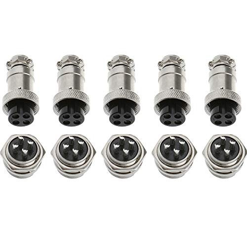 Yowming 5PCS Aviation Plug 4 Pin 16MM Thread Female Socket Panel Metal Aviation Wire Connector &5 Pcs 4 Pin 16MM Thread Male Socket Panel Metal Aviation Wire Connector