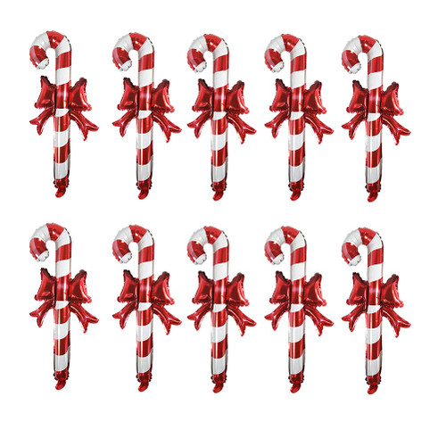 BESTOYARD 10PCS Xmas Inflatable Stick Cane Candy Balloon Handheld Xmas Elements Balloon Christmas Decorations Christmas Home Decor
