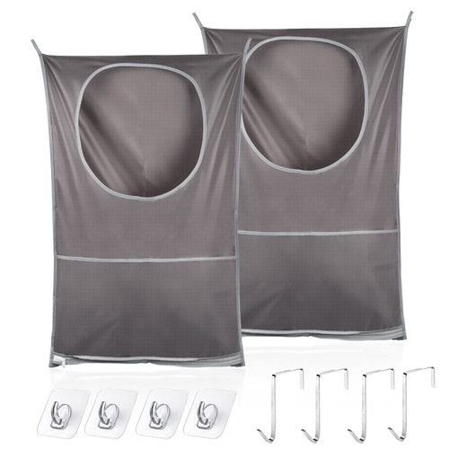 2 Pack Hanging Laundry Hamper Collapsible Over Door Laundry Bag,Large Hamper Clothes Storager for Dirty Clothes, Save Bathroom Space Hanging Laundry Bag (Grey)