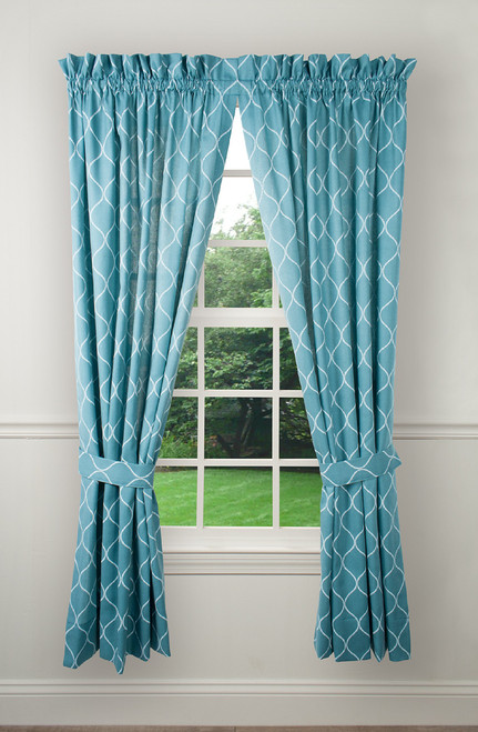 Ellis Curtain Trellis Tailored Pair Curtains with Ties, 82" x 63", Teal