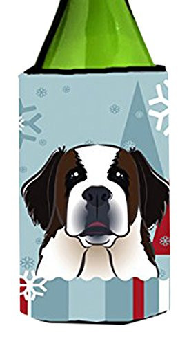 Caroline's Treasures Winter Holiday Saint Bernard Wine Bottle Koozie Hugger, 750 ml, Multicolor
