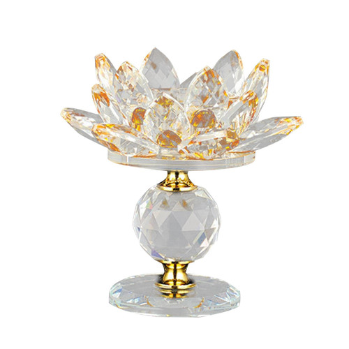 Colcolo Glass Lotus Candle Holder Tealight Pillar Candle Holder Candlestick, Glass Votive Candle Holder for Christmas Wedding Dinner Table Decor, Yellow