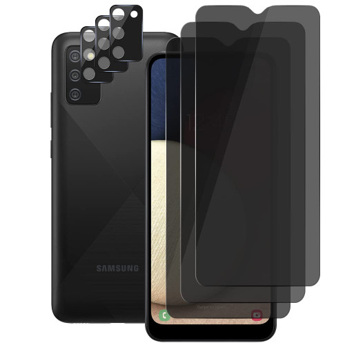 UZWZW (3+3) For Samsung Galaxy A02s (3 Pack) Anti Spy Private Tempered Glass Film Privacy Screen Protector and (3 Pack) Camera Lens Protector, 9H Hardness, 2.5D, Anti Scratch UZWZW (3+3) For Samsung Galaxy A02s (3 Pack) Anti Spy Private Tempered Glass Film Privacy Screen Protector and (3 Pack) Camera Lens Protector, 9H Hardness, 2.5D, Anti Scratch
