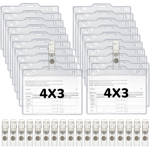 Name Tags with Clips Name Tag Holder for 4 x 3 ID Badge, Clear Waterproof Vinyl Plastic Sleeve Cover Horizontal Card Holder for Travel and Events (200 Pcs)