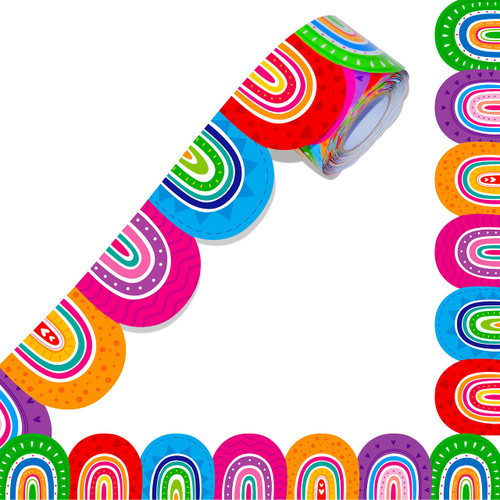 60 Feet Bulletin Board Borders, Colorful Rainbow Die-Cut Rolled Border Trim Decoration Borders for School, Classroom, Offices Walls, Desks, Windows, Doors, Lockers 60 Feet Bulletin Board Borders, Colorful Rainbow Die-Cut Rolled Border Trim Decoration Borders for School, Classroom, Offices Walls, Desks, Windows, Doors, Lockers