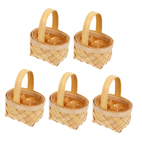 BESTOYARD 5pcs Woven Basket Wedding Decorations Rattan Baskets for Storage Vase Decor Household Storage Basket Mini Willow Baskets Basket with Handle Wood Mini Woven Baskets Portable Basket