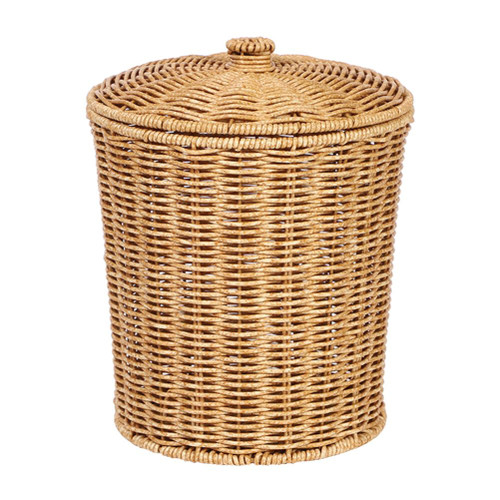 Zerodeko Rattan Waste Basket with Lid Wicker Trash Can Round Trash Bin Woven Storage Basket Clothes Container for Bedroom, Living Room and Bathroom Basket