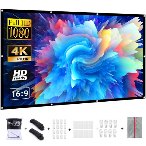 VERCORKIN Projection Screen 100 inch Outdoor Projector Screens Portable Movie Screen 16:9 Foldable Anti-Crease Projection Screen for Home Theater Outdoor Indoor Support Double Sided Projection