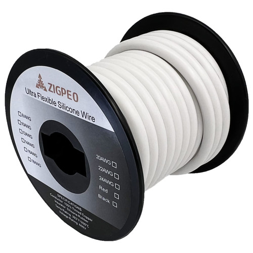 ZIGPEO 10 AWG Silicone Wire 25FT White Spool, Extra Flexible 10 Gauge Stranded Copper Wire, High Temp 392? 600V - RC, Automotive, Battery | Tinned Copper Conductor