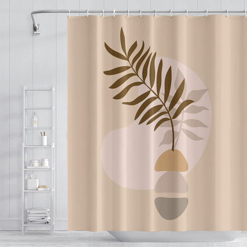 Umpoo Abstract Bohemian Bathroom Shower Curtain Eucalyptus Leaves Boho Beige Shower Curtain with Hooks Waterproof Fabric Polyester Shower Curtain for Modern Aesthetics Home Decorative, 48x72 Inch