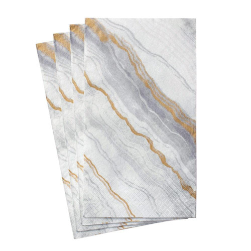Caspari Marble Paper Guest Towel Napkins in Grey, Four Packs of 15