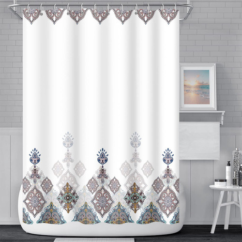 Umpoo Boho Bathroom Shower Curtain Colorful Floral Pattern Exotic Paisley Damask Print Design Shower Curtains for Home Decorative Waterproof Polyester Fabric Bath Curtain with Hooks, 72x72 Inch