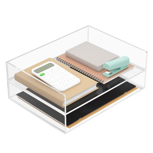 MaxGear Acrylic Letter Tray Paper Organizer Tray Acrylic Desk Organizer Clear File Organizer Pull-Out 2 Pack 2 Tier, Stackable Paper Tray Document Tray Desk Tray for Paper/Folder/Desk Accessories