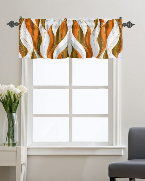 Window Valance Curtain,Orange White Gold Gradient Drapery Rod Pocket Valances Toppers,Abstract Line Art Short Panel Drape Windows Treatment for Kitchen Bathroom Bedroom Living Room 54x18in