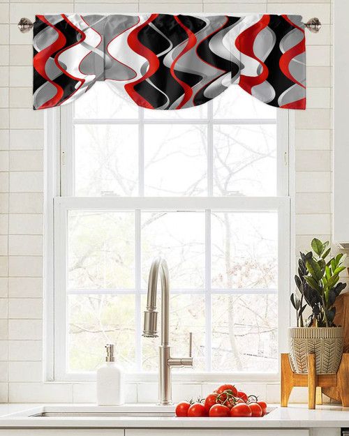 Tie Up Valance for Kitchen Windows,Abstract Lines on Black Adjustable Valances Rod Pocket Short Curtain,Red White Grey Gradient Wave Tie Up Curtains Valance for Bedroom Living Room Bathroom 42x18in Tie Up Valance for Kitchen Windows,Abstract Lines on Black Adjustable Valances Rod Pocket Short Curtain,Red White Grey Gradient Wave Tie Up Curtains Valance for Bedroom Living Room Bathroom 42x18in