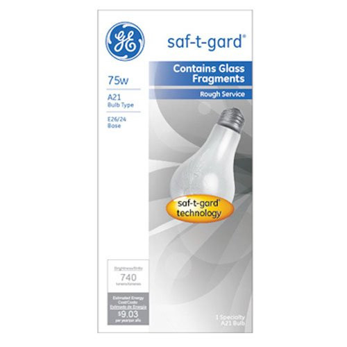 GE Lighting 46895 75-Watt Rough Service Saf-T-Gard A21 Light Bulb, 1-Pack