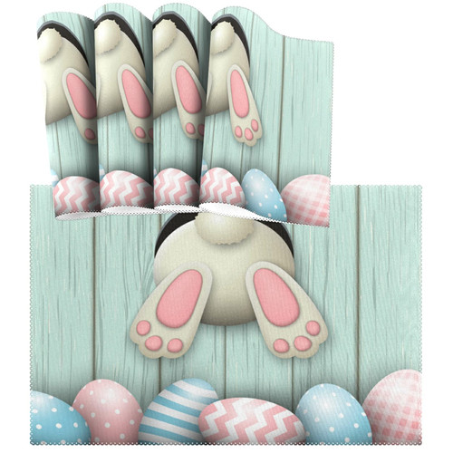 Naanle Easter Bunny Placemats Set of 4 Easter Eggs Wooden Non Slip Heat-Resistant Washable Table Place Mats for Kitchen Dining Table Home Decoration 12" x 18"
