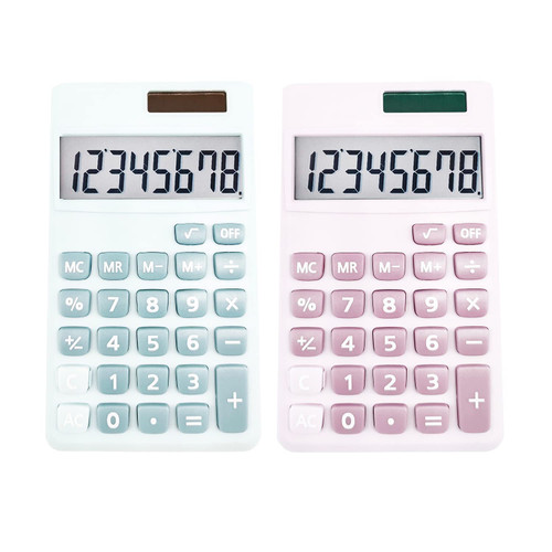 2pcs Mini Calculators, Pocket Calculator 8-Digit Solar Battery Office Calculator, Basic Standard Calculators, Dual Power Desktop Calculators for Home Office School. (Blue, Pink)