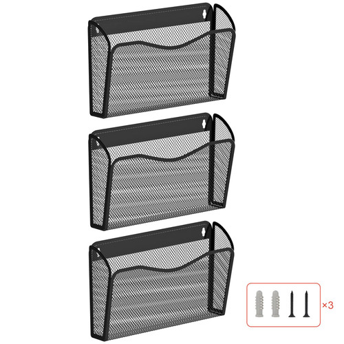 BOHDK Wall File Organizer, Mesh Hanging File Organizer, Durable Home Office Organization and Storage, 3 Single Pockets Document Magazine Rack