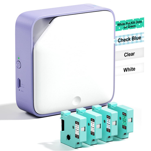 Vixic Label Makers D1600 Label Maker Machine, Mini Bluetooth Label Printer, Multiple Fonts Icons, Compatible with iOS Android for Home School Office Organization,White-Purple