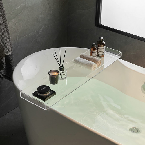 SHUNLI Clear Bathtub Caddy Tray, Bath Tub Tray Shelf Table, Luxury Bathroom Shower Caddy Organizer, Acrylic