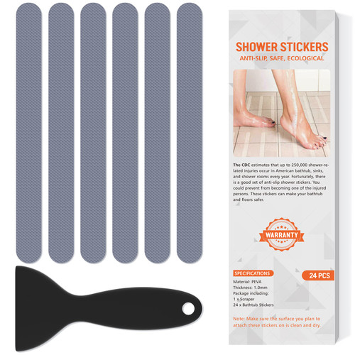 Non Slip Bathtub Stickers, 24 PCS Shower Stickers for Safety Bathroom Tubs, Bathtub Non Slip Stickers and Adhesive Decals Scraper for Bath Tub, Shower Floor, Stairs, Ladders(Grey) Non Slip Bathtub Stickers, 24 PCS Shower Stickers for Safety Bathroom Tubs, Bathtub Non Slip Stickers and Adhesive Decals Scraper for Bath Tub, Shower Floor, Stairs, Ladders(Grey)