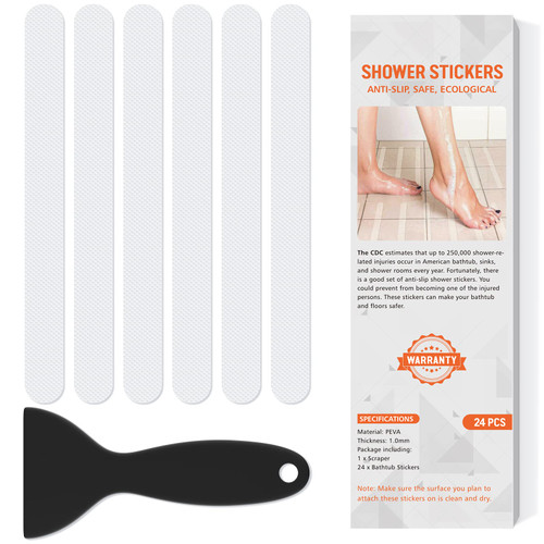 Non Slip Bathtub Stickers, 24 PCS Shower Stickers for Safety Bathroom Tubs, Bathtub Non Slip Stickers and Adhesive Decals Scraper for Bath Tub, Shower Floor, Stairs, Ladders(White) Non Slip Bathtub Stickers, 24 PCS Shower Stickers for Safety Bathroom Tubs, Bathtub Non Slip Stickers and Adhesive Decals Scraper for Bath Tub, Shower Floor, Stairs, Ladders(White)