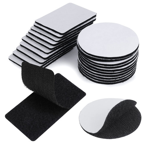 Prasacco 20 Sets Hook and Loop Tape, Square+Round Double-Sided Command Adhesive Strip Heavy Duty Hook Loop Strips Industrial Strength Sticky Back Hook and Loop Tape for Mounting, Hanging