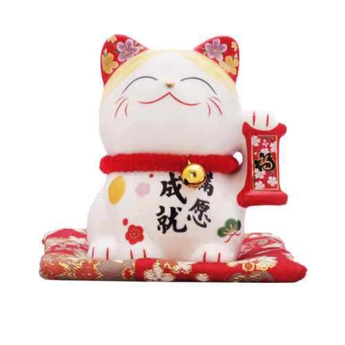 NUOBESTY 1 Set Lucky Wealth Welcoming Cat Chinese Waving Arm Fortune Cat Cute Maneki Neko Cats Feng Shui Good Luck Blessing Cat Figurine Animal Ornament for Home Office