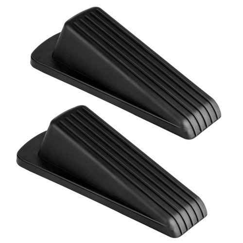 Door Stoppers for Bottom of Door, Rubber Door Stop Wedge Premium Sturdy Stackable Door Stops for Carpet Heavy Duty Door Wooden Floor (2 Pack, Black)