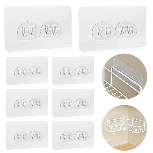 KALIONE Shower Caddy Adhesive Replacement, 8Pcs Adhesives Hook for Shower Caddy, Double Hooks Shower Shelf Caddy, Transparent Adhesive Hanging Hooks, Strong Sticker Hooks for Bath