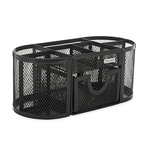Rolodex Mesh Pencil Cup Organizer, Four Compartments, Steel, 9 1/3"x4 1/2"x4", Black (1746466)