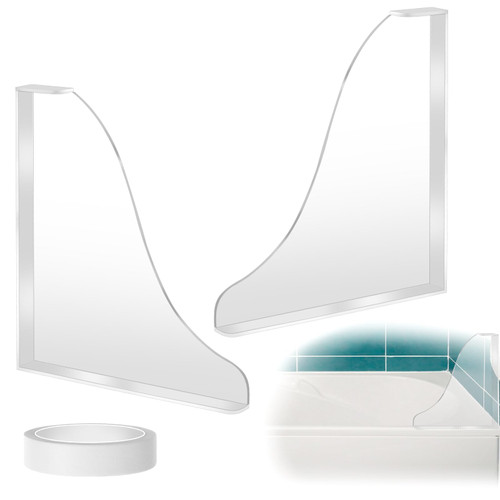 KALIONE 2Pcs Clear Shower Splash Guard, Bathtub Corner Splash Guard Shower Water Guard to Keep Water in Shower for Fixing, Shower Splash Guard for Washbasin, Tubs, Sinks
