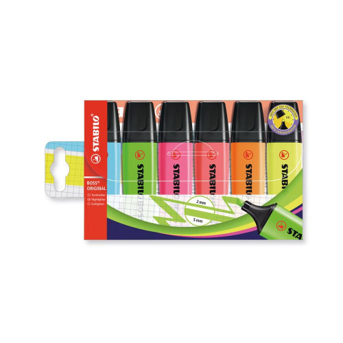 Highlighter - STABILO BOSS Original - Pack of 6 - Assorted Colours