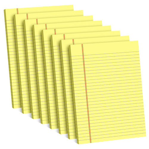 8 Pack Yellow Legal Pads 8.5 x 11, Wide Ruled Writing Pads, Yellow Note Pads 8.5 x 11 - Premium Thick Pads of Paper - Lined Legal Notepads for Office, Home, School, Business - 50 Sheets Per Notebook