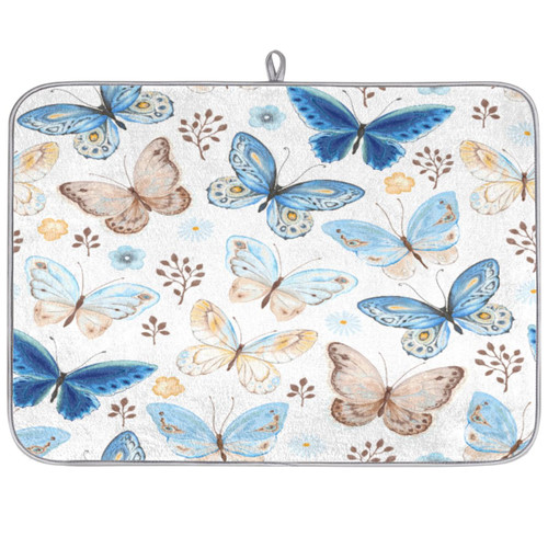 Butterfly Art Dish Drying Mat for Kitchen Counter Reversible Microfiber Absorbent Dish Drying Pads Dry Dish Drainer Mat 18 x 24 in
