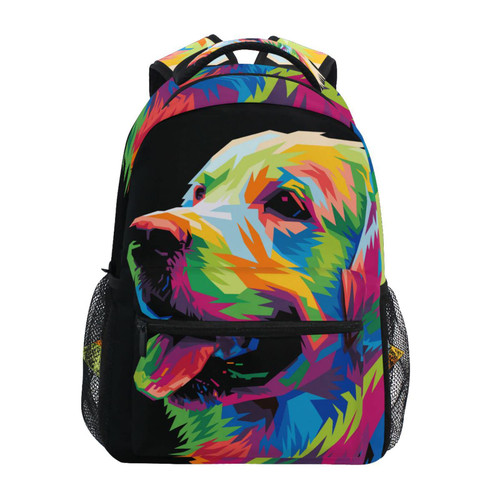 ALAZA Colorful Dog Print Golden Retriever Backpack Purse with Multiple Pockets Name Card Personalized Travel Laptop School Book Bag, Size M/16.9 inch