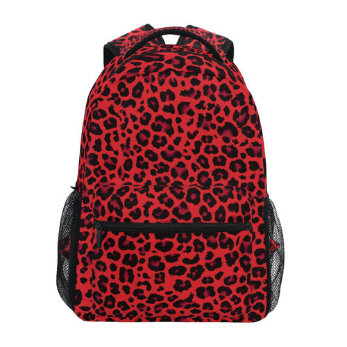 ALAZA Red Leopard Print Cheetah Backpack Purse with Multiple Pockets Name Card Personalized Travel Laptop School Book Bag, Size S/16 inch