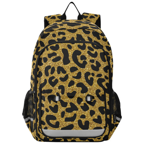 ALAZA Gold Animal Print Golden Glitter Golden Leopard Print Cheetah Jaguar Casual Backpack Travel Daypack Bookbag