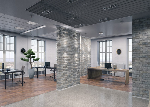 BELECO 9x6ft Fabric Modern Office Backdrop for Video Conference Elegant Office Interior Brick Wall Partition Windows Photography Background Virtual Home Office Live Video YouTube Photoshoot Props
