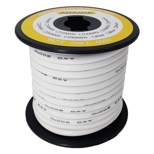 ANAMIA 10 Gauge Silicone Wire 25ft White, Flexible 10 AWG Stranded Wire 1050 Strands 0.08mm Tinned Copper Conductor, High Temperature 200? 600V