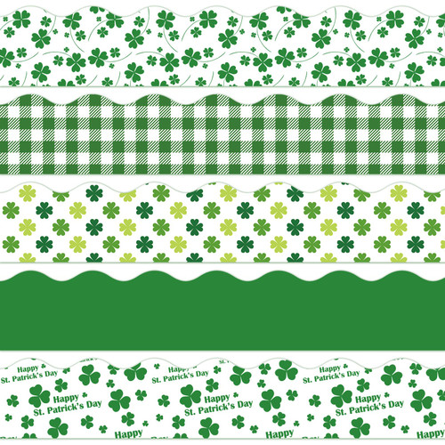 AnyDesign 69 Feet St. Patrick's Day Bulletin Board Border Shamrock Decoration Borders Lucky Clover Trim Border 5 Styles 60 Pieces Green Bulletin Board Stickers for Decoration Party Home Office