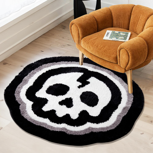 Aorsost Spider Web Skull Bath Mat Halloween Bathroom Rug Non-Slip Bath Mats Gothic Home Decor Horror Scary Doormat Carpet for Kitchen Bedroom (31.5"x30.3"-Black)