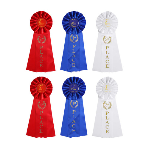 KINBOM 6pcs Award Ribbons 1st, 2nd, 3rd Place, Glossy Grand Prize Award Ribbons Rosette Winner Ribbons for Kids Victory Recognition for Sports Competition School Speech Contest (Blue, Red, White)