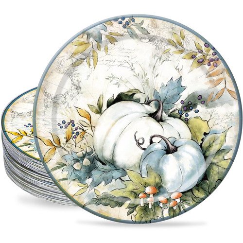 AnyDesign 40Pcs Thanksgiving Fall Paper Plates 9 Inch Retro Teal Pumpkin Round Plates Disposable Watercolor Pumpkin Plates for Fall Harvest Tableware Banquet Party Supply