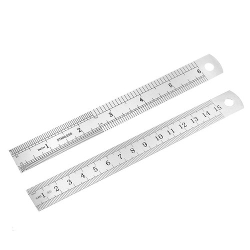 uxcell Straight Ruler 150mm 6 Inch Metric Stainless Steel Measuring Ruler Tool Hanging Hole Inch & Centimeters Precision Drawing Ruler 2pcs