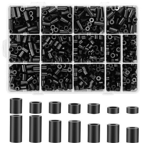 1000 Pcs Electrical Outlet Screws Spacers, Nylon Round Spacer for M3 M4 Screws, Black Spacers Without Threaded, Spacers Assortment Kit for Electrical Screws Switch and Receptacle (Black)