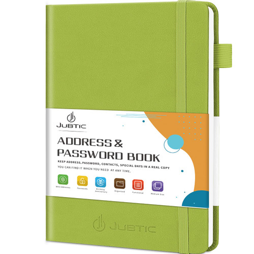 JUBTIC Address book with Alphabetical Tabs, Hardcover Password Keeper and Telephone Book Address Organizer Record Contacts, Internet Login Address Log book Journal Notebook for Home or Office-Green